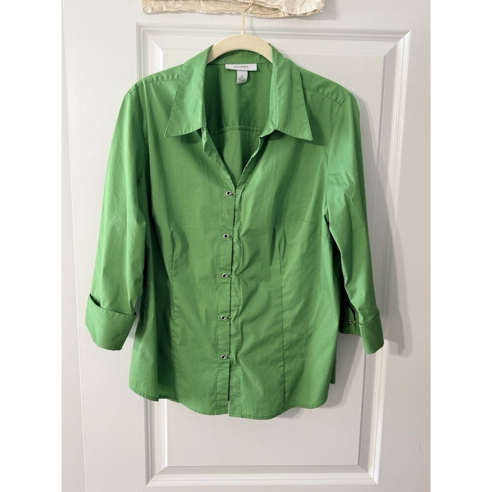 Dressbarn Women’s Blouse | Green | XL | 3/4 Sleeve | Hook n Eye Buttons |